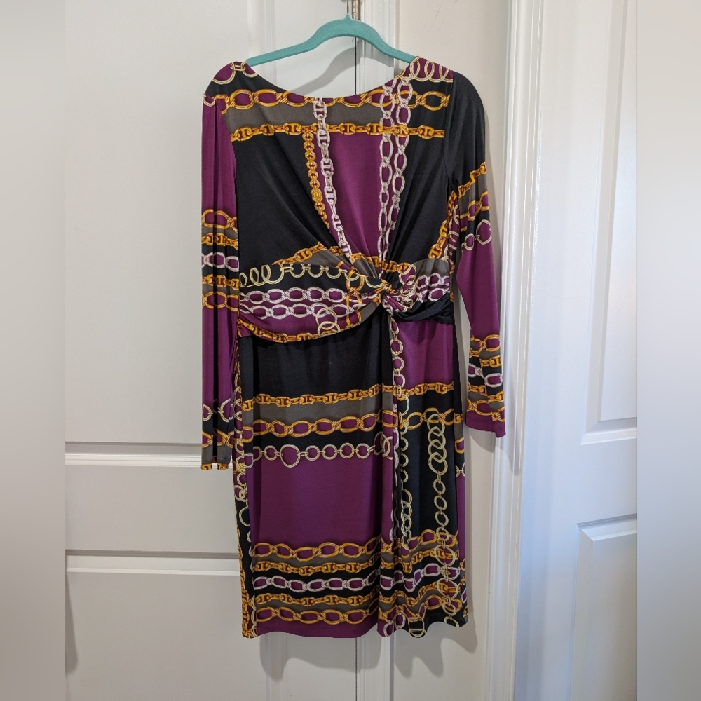 Muse Purple and Black Chain-Print Twist Front Dress